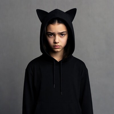 Girl in black cat ear hoodie