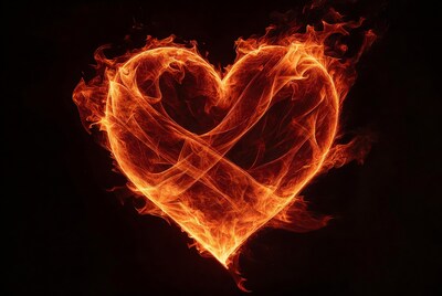 Burning Fire Heart on Black