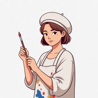 Asian woman artist holding paintbrush