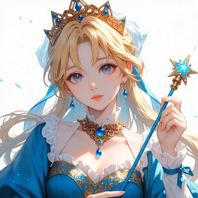 Blonde anime girl holding magic wand
