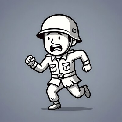 Cartoon soldier running scared