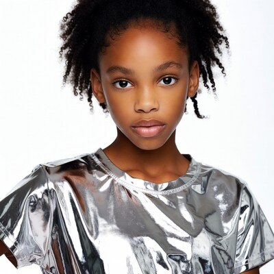 African-American girl in silver shirt