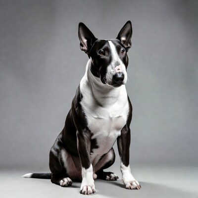 Black and white bull terrier sitting