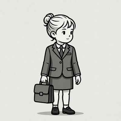 Girl in suit holding briefcase