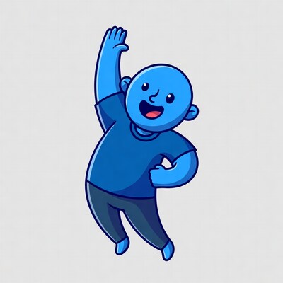 Blue cartoon boy raising hand