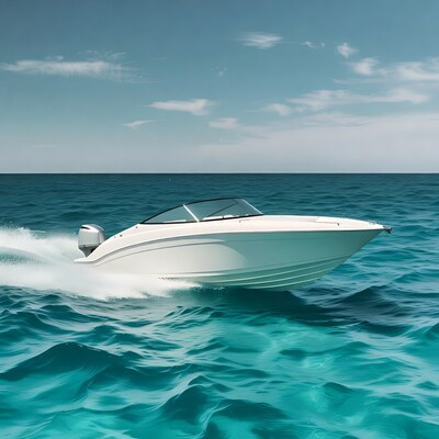 White speedboat racing on ocean