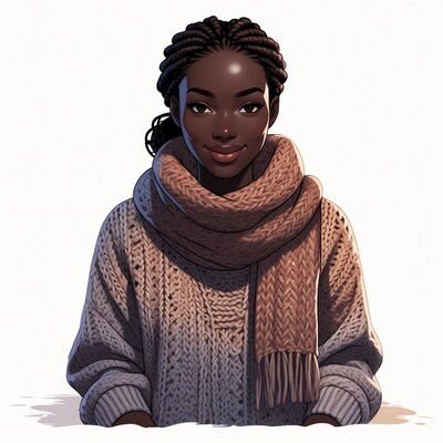 African-American woman in sweater and scarf