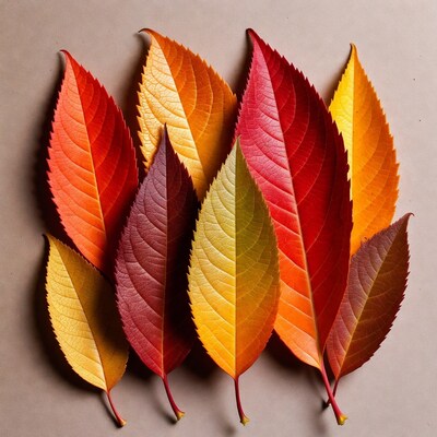 Colorful Autumn Leaves on Beige Background