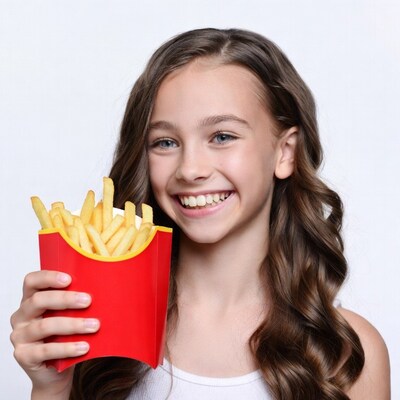 Girl holding french fries box