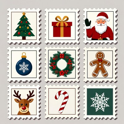 Christmas Stamps Illustration Collection