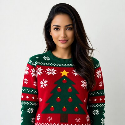 Woman in Christmas Tree Ugly Sweater