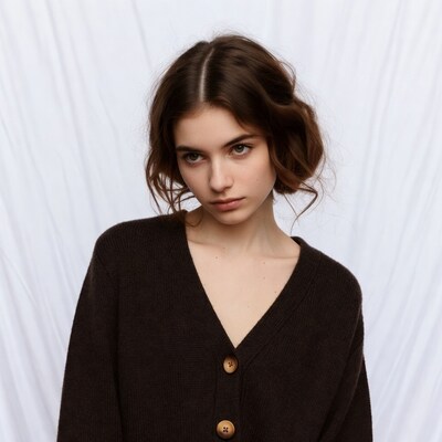 Woman in brown cardigan