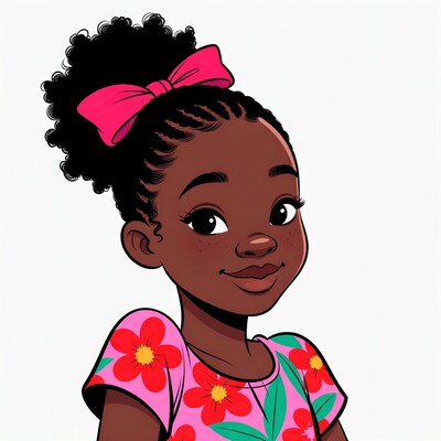 Black girl with pink bow and floral dress