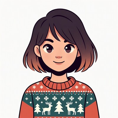 Asian girl in Christmas sweater