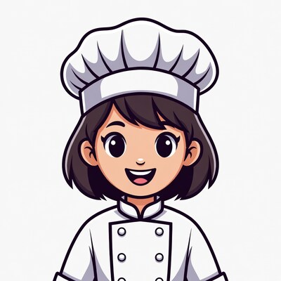 Cartoon Asian chef girl smiling