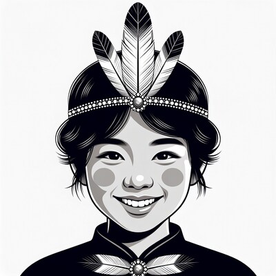Asian girl in feather headdress illustration