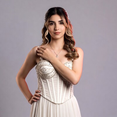 Woman in Beaded White Wedding Dress