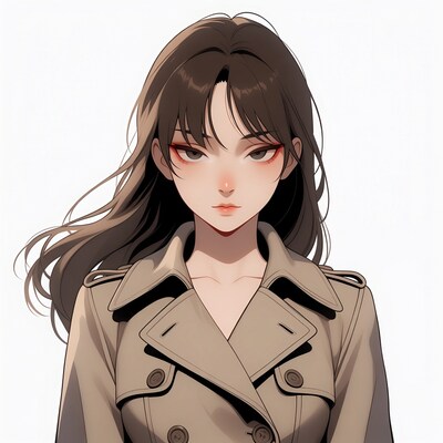 Anime girl in beige trench coat