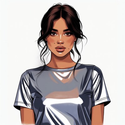 Beautiful woman in shiny silver top
