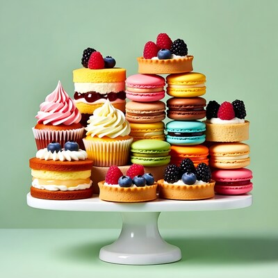 Colorful Cupcakes Macarons Cake Tower