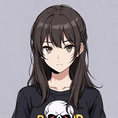 Anime girl in black skull t-shirt