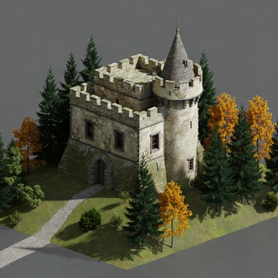 Medieval Stone Tower with Trees