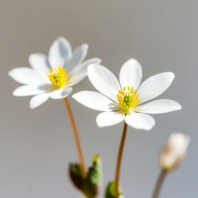 White Anemone Flowers with Buds