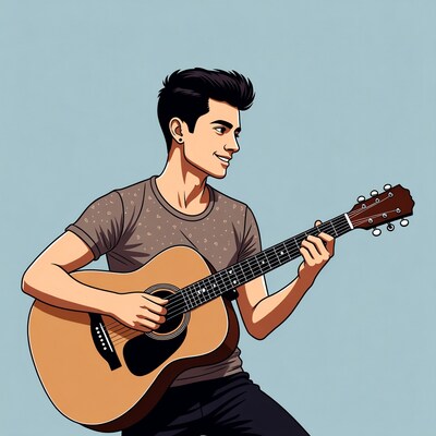 Young man playing acoustic guitar