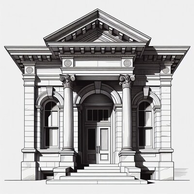 Classical Building with Columns Illustration