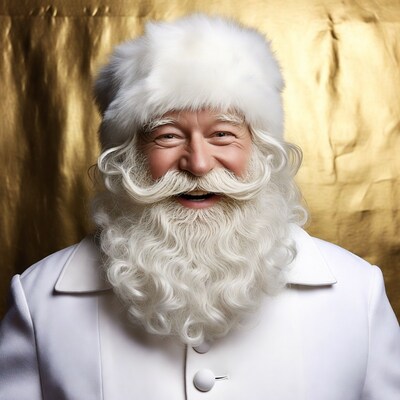Smiling Santa Claus in white suit