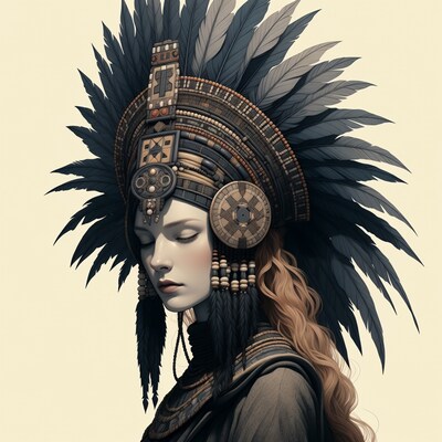 Woman in elaborate feathered headdress