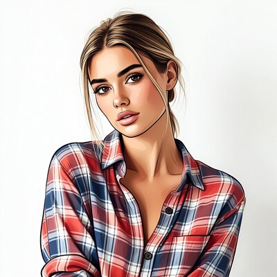 Blonde woman in plaid shirt illustration