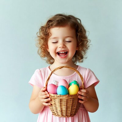 Toddler girl holding Easter basket