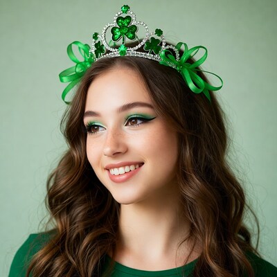 Woman wearing shamrock crown