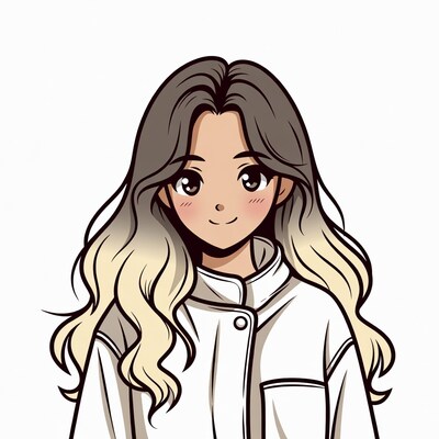 Anime girl with balayage hair in white jacket