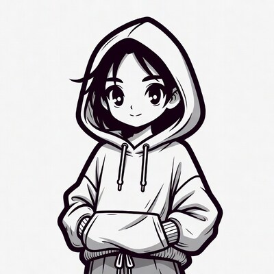 Anime girl in hooded sweatshirt