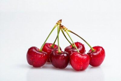 Fresh red cherries with water droplets