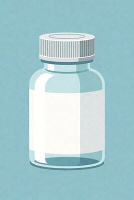 Clear glass medicine bottle with white cap