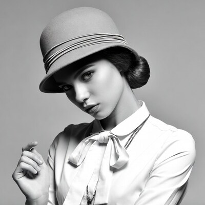 Woman in vintage hat and bowtie