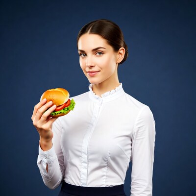 Woman holding burger