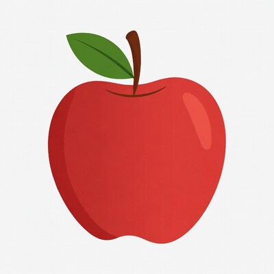 Red Apple with Green Leaf