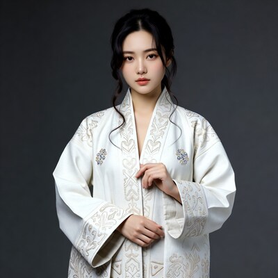 Asian woman in white hanbok
