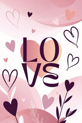 LOVE Text with Pink Hearts Illustration