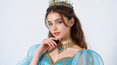 Teen girl in blue princess gown