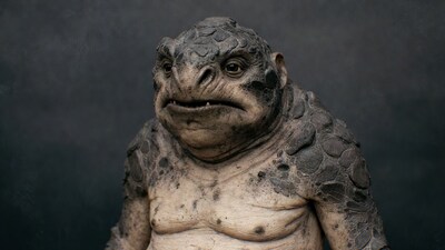 Grumpy scaly frog creature closeup