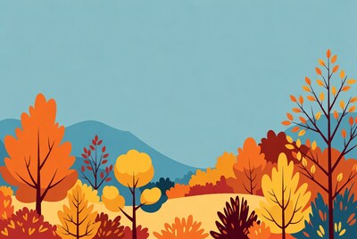 Autumn Trees and Mountains Illustration