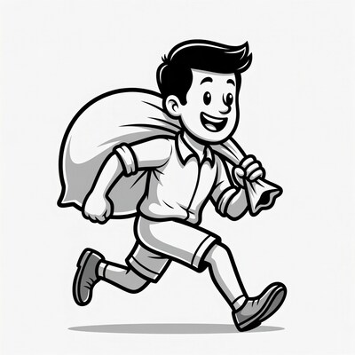 Cartoon boy running with sack