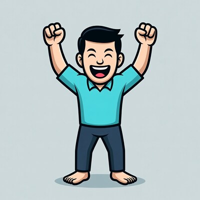 Asian man raising fists in joy
