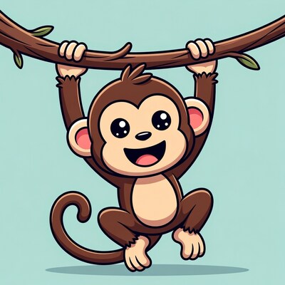 Cute monkey hanging from branch