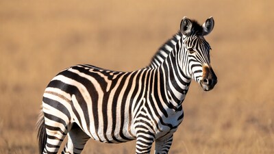 Zebra standing in dry grass